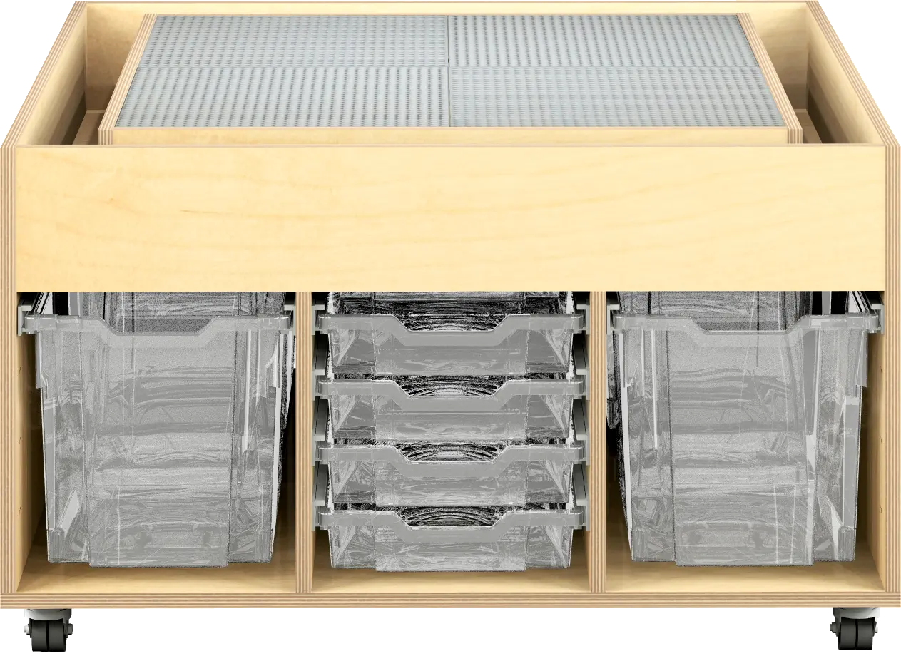 Lego/duplo tafel met opvangbak en gratnells op wielen