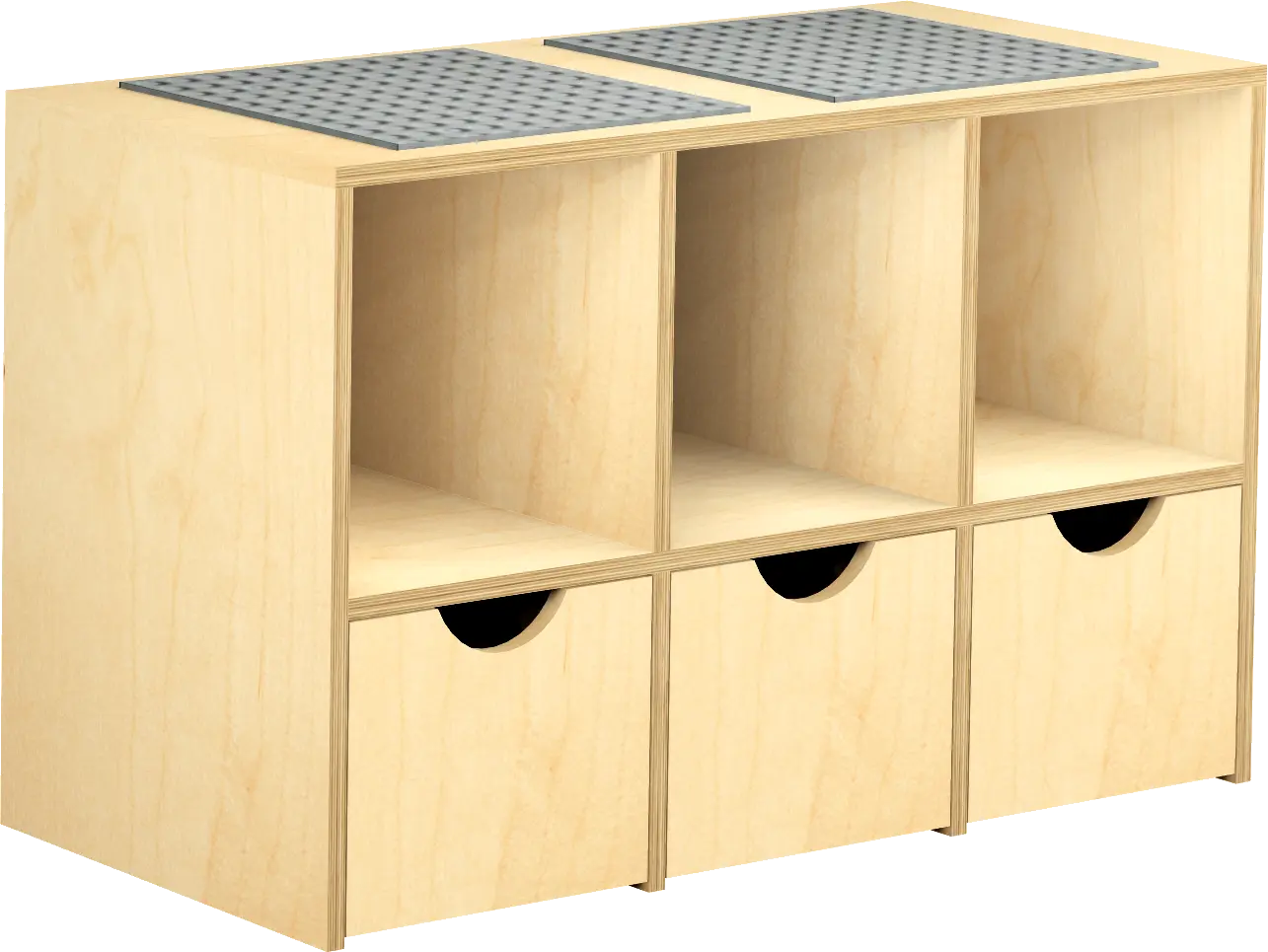 bouwkast met 3 vakken en 3 rolbakken en 2 duploplaten op bovenzijde