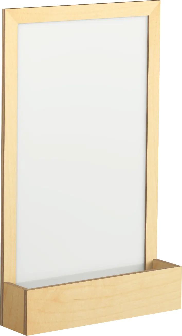 schilderbord met bakje voor verfpotjes en whiteboard