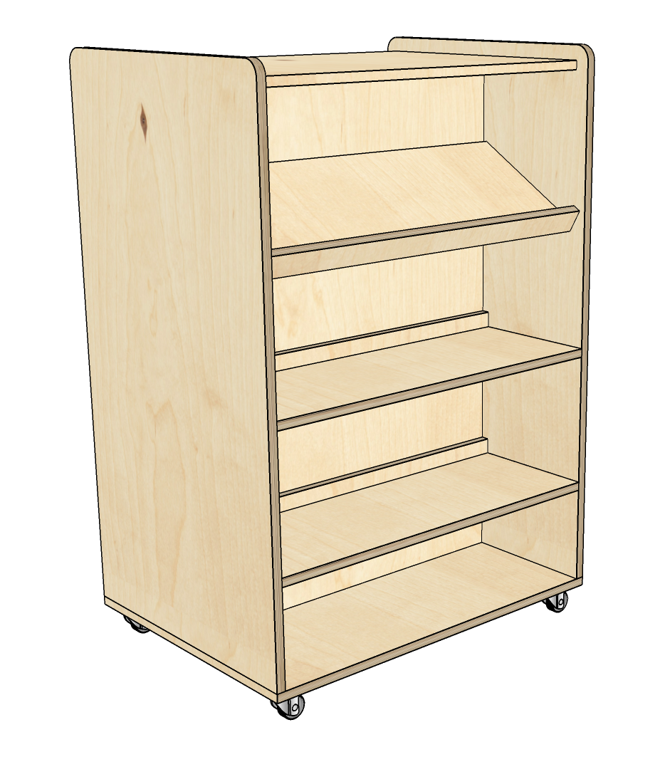 kast met verstelbare schappen aan beide zijdes, op wielen