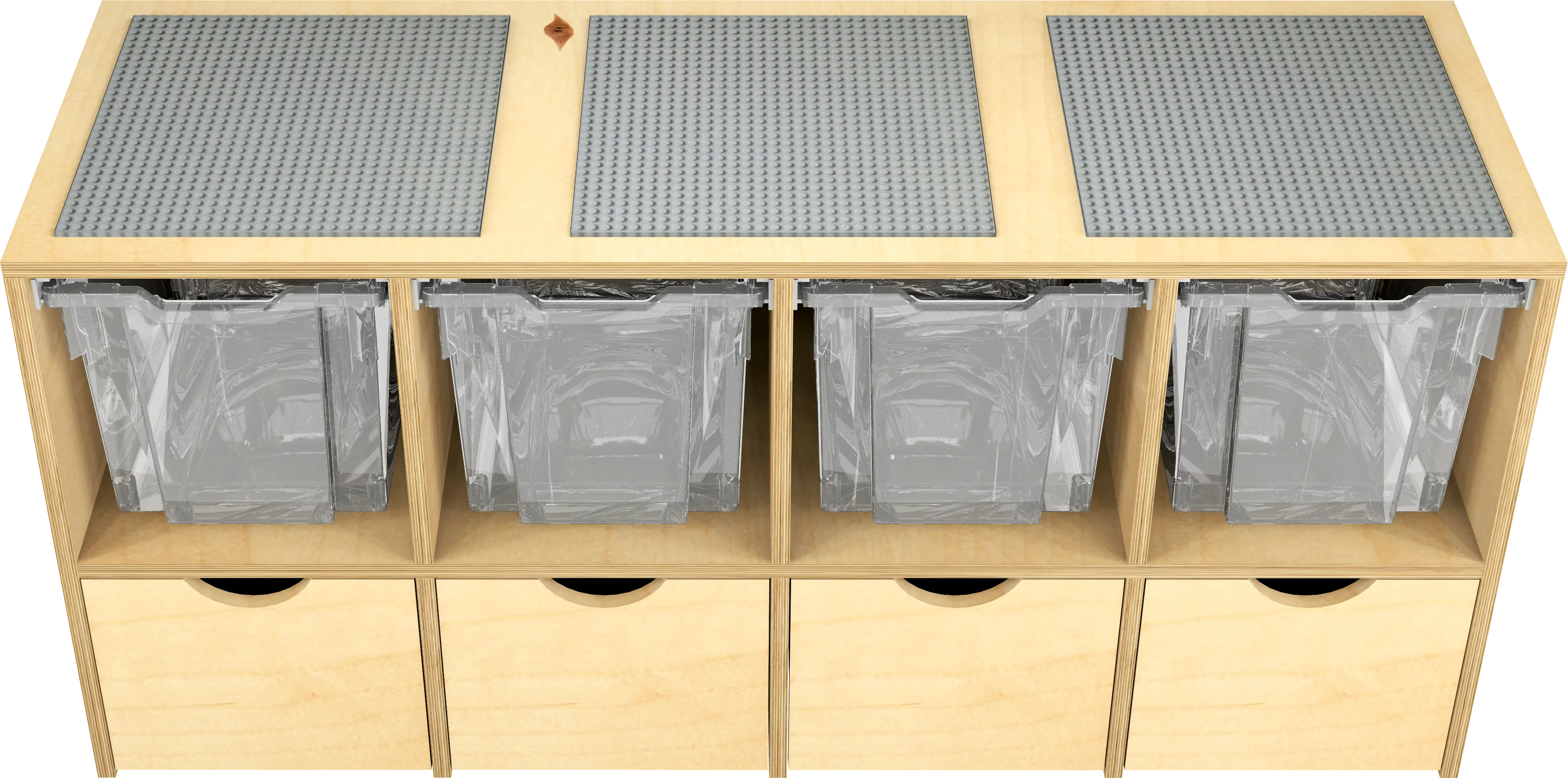 bouwkast met 4 lades en 4 rolbakken en legoplaten