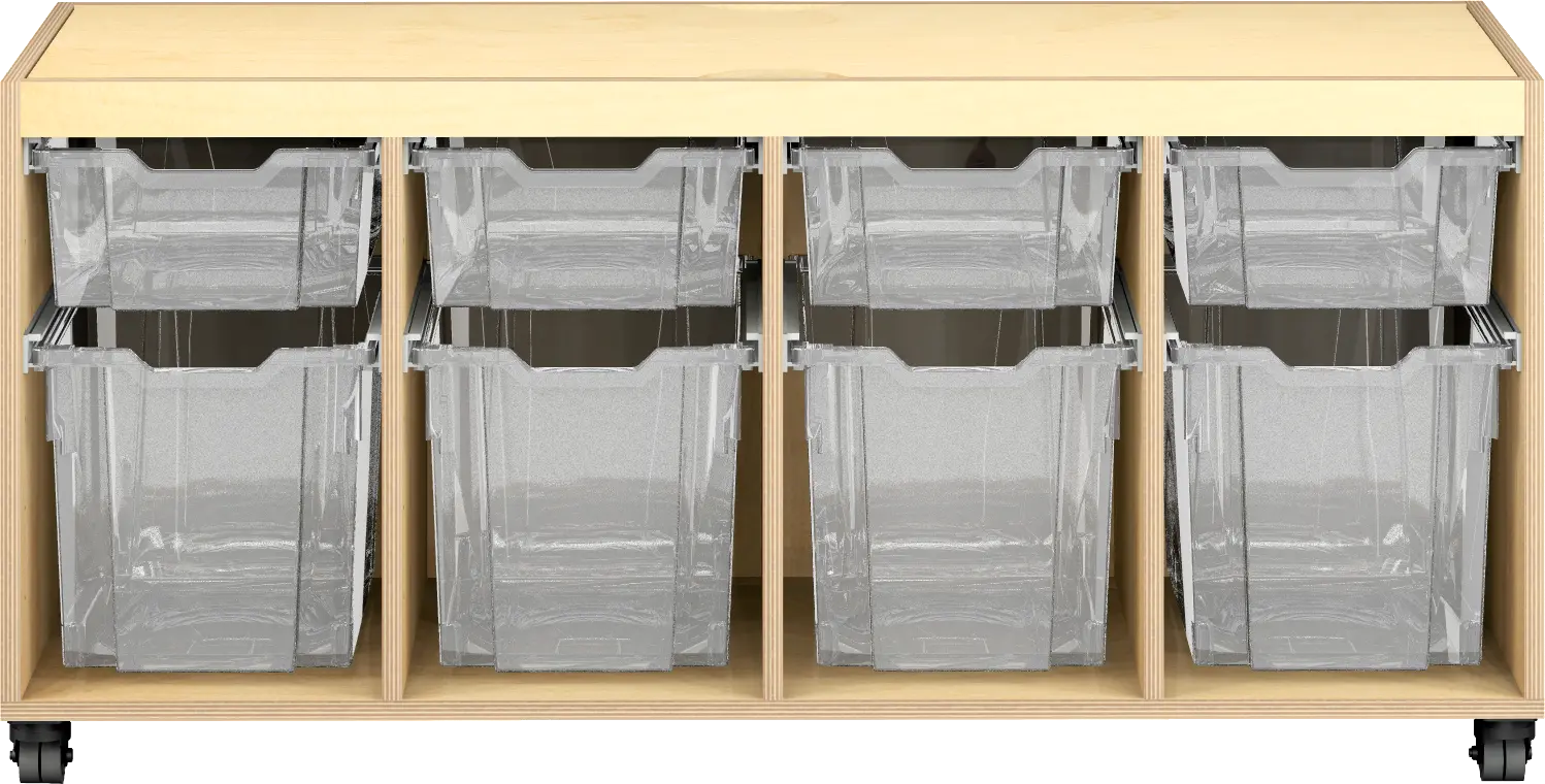 bouwtafel met lades en omkeerbaar blad, op wielen