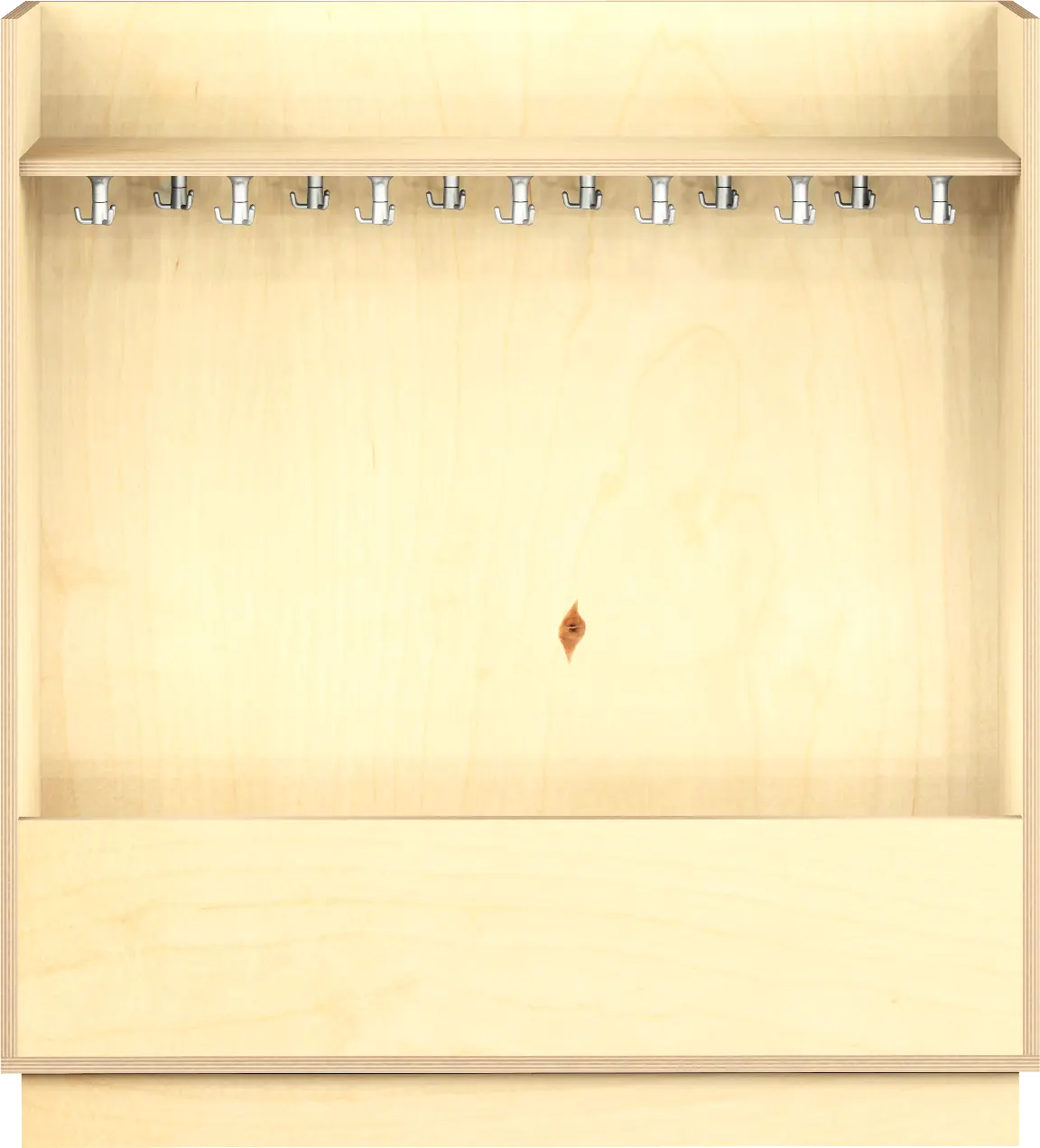garderobe met tassenbak onder en boven, op plint